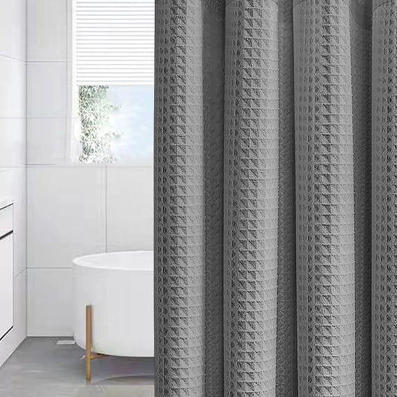 HomeLife Thickened Bathroom Shower Curtain with Non Perforated Shower Curtain Jacquard Waffle Grid Waterproof Solid Color Fabric Bath Curtain 1pc
