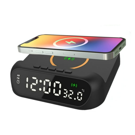 HomeLife Wireless Charger with Digital Alarm Clock Temperature Display Wide Compatibility 15W Fast Charging 3-in-1 Wireless Charging Station