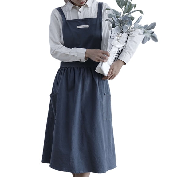 HomeLife Women Men Work Kitchen Flower Coffee Shop Solid Color Soft Washed Cotton Apron