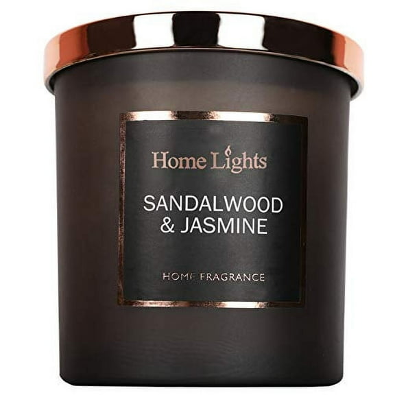 HomeLights Luxury Scented Candle, 7.19 oz, Natural Soy Wax, Home Fragrance Decor Gift, Sandalwood & Jasmine, Medium Jar