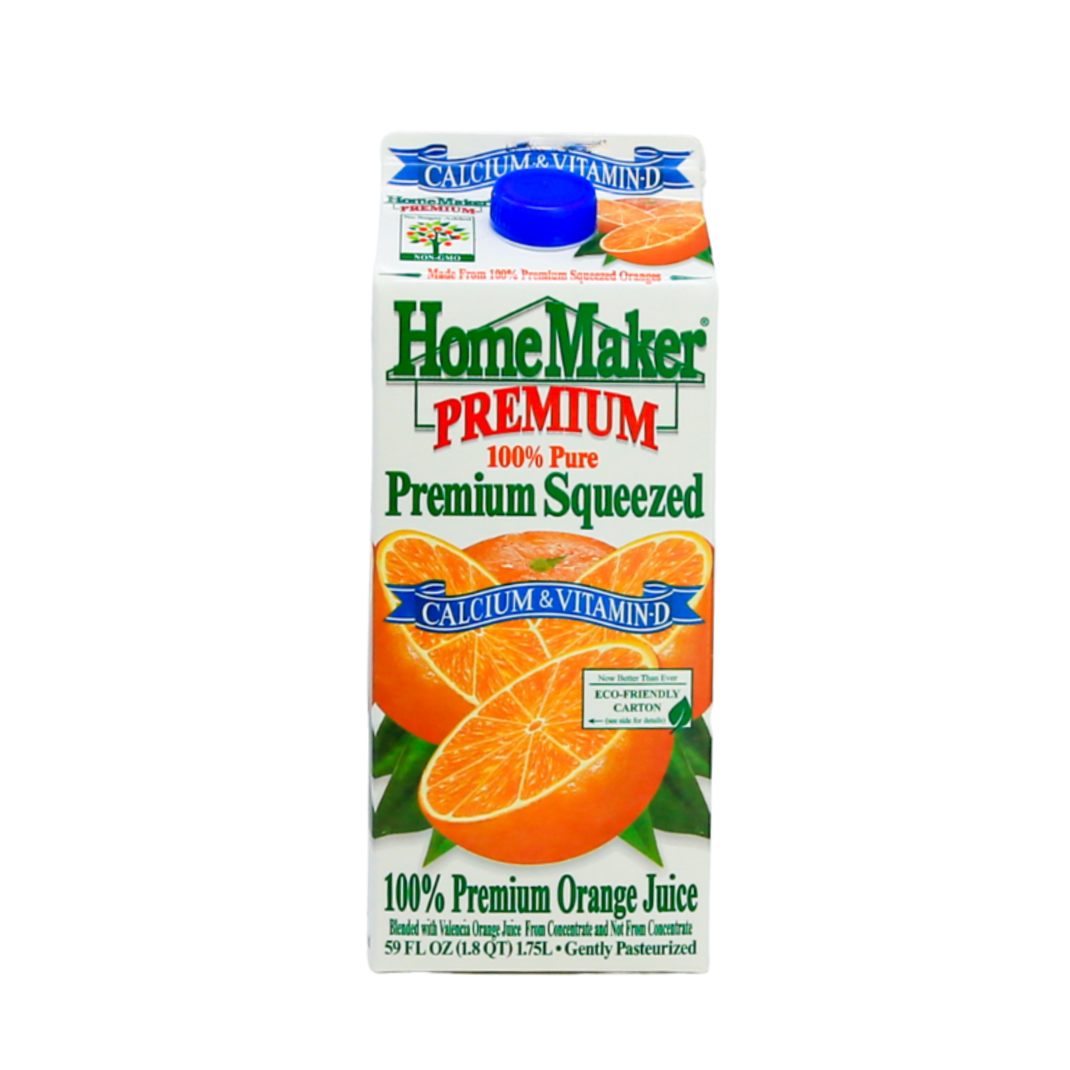 HomeMaker, 100% Premium, Calcium & Vitamin D Orange Juice, Refrigerated Light 59 fl oz Carton Box