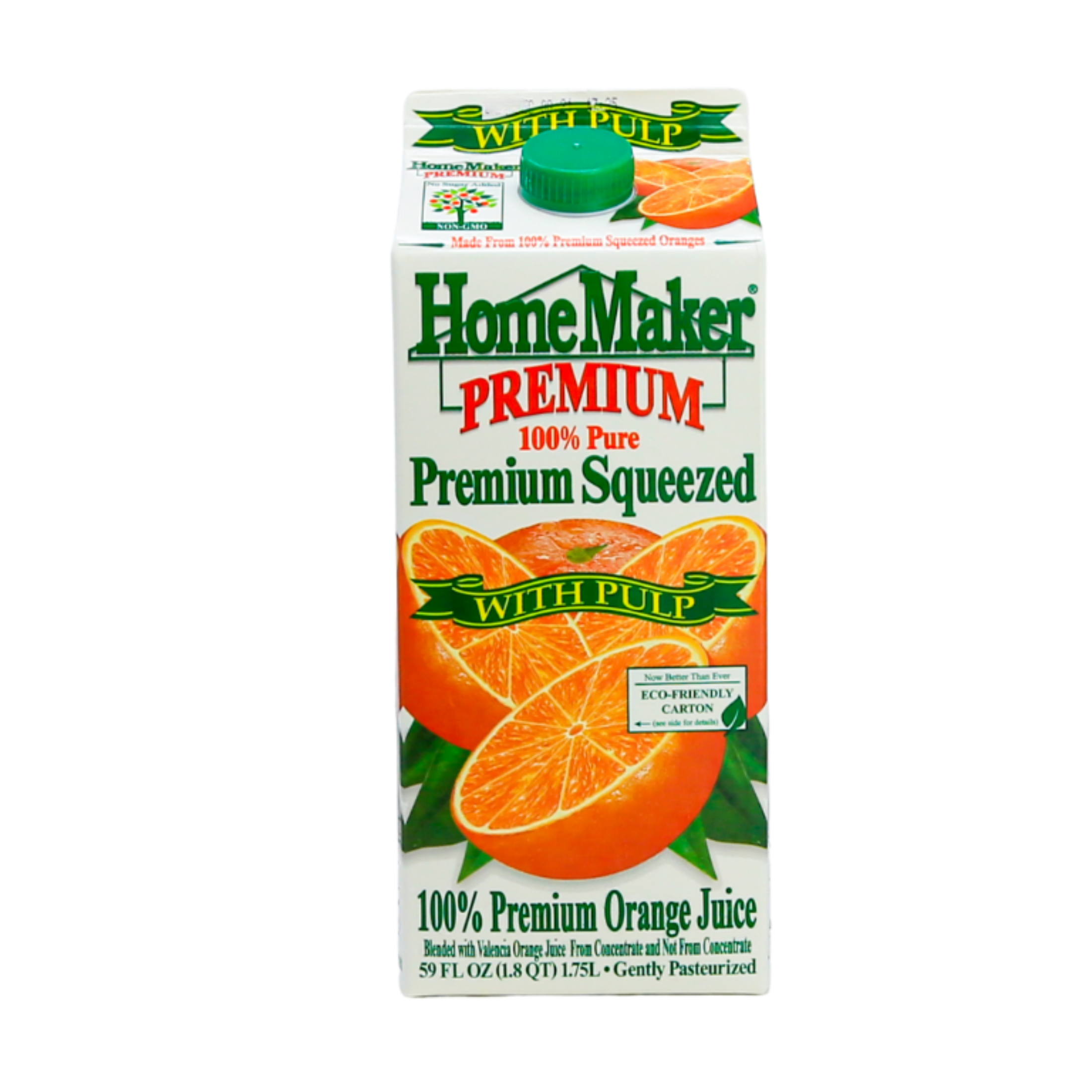 HomeMaker, Premium Squeezed Orange Juice with Pulp, Refrigerated 59 oz Carton Box