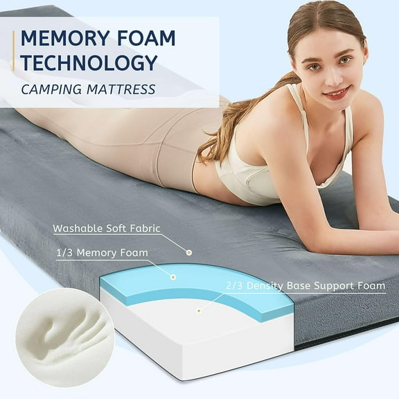 HomeMate CertiPUR-US Memory Foam Camping Mattress Pad - Cot Size (72x24x3)