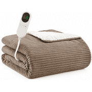 LAGRATY Heated Throw Blanket Soft Flannel & Sherpa Electric Blanket with 10 Heat Settings, Auto-Off and Overheat Protection, ETL Certified, 50"x60", Beige