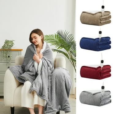 HomeMate Electric Heated Throw Blanket, Flannel & Sherpa Cozy Soft Electric Throw with 5 Heat Settings & 4 Hours Auto -Off, 50x60 Inch, Grey