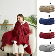 HomeMate Electric Heated Throw Blanket, Flannel & Sherpa Cozy Soft Electric Throw with 5 Heat Settings & 4 Hours Auto -Off, 50x60 Inch, Red