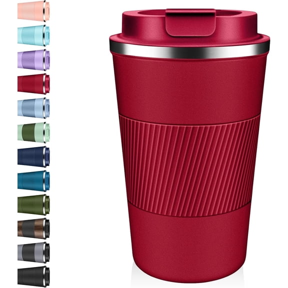 HomeMate Insulated Coffee Tumbler 12 oz, Stainless Steel Coffee Mug with Lids, Travel Coffee Mug Leak Proof, Double Wall Vacuum Insulated Reusable Coffee Cup, Keep Drinks Hot and Cold (Red)