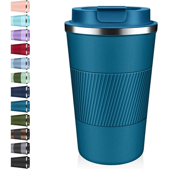 HomeMate Insulated Coffee Tumbler 12 oz, Stainless Steel Coffee Mug with Lids, Travel Coffee Mug Leak Proof, Double Wall Vacuum Insulated Reusable Coffee Cup, Keep Drinks Hot and Cold (Deep Teal)