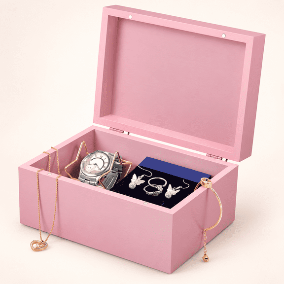 HomeMate Wooden Keepsake Box, Small Memory Box with Lids, Cute Jewelry Box, Wedding Decorative Box, Pink, 1 Count