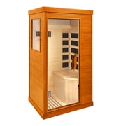 HomeMiYN 1 Person Far Infrared Sauna for Home, 800W Indoor Personal Sauna with 5 Heating Panels, Bluetooth Speaker, Tempered Glass Door, Control Panel, 110V UL Power Cord Red-brown