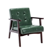 HomeMiYN Mid Century Modern Accent Chair with Wooden Frame, Faux Leather Reading Armchair for Living Room, Dark Green
