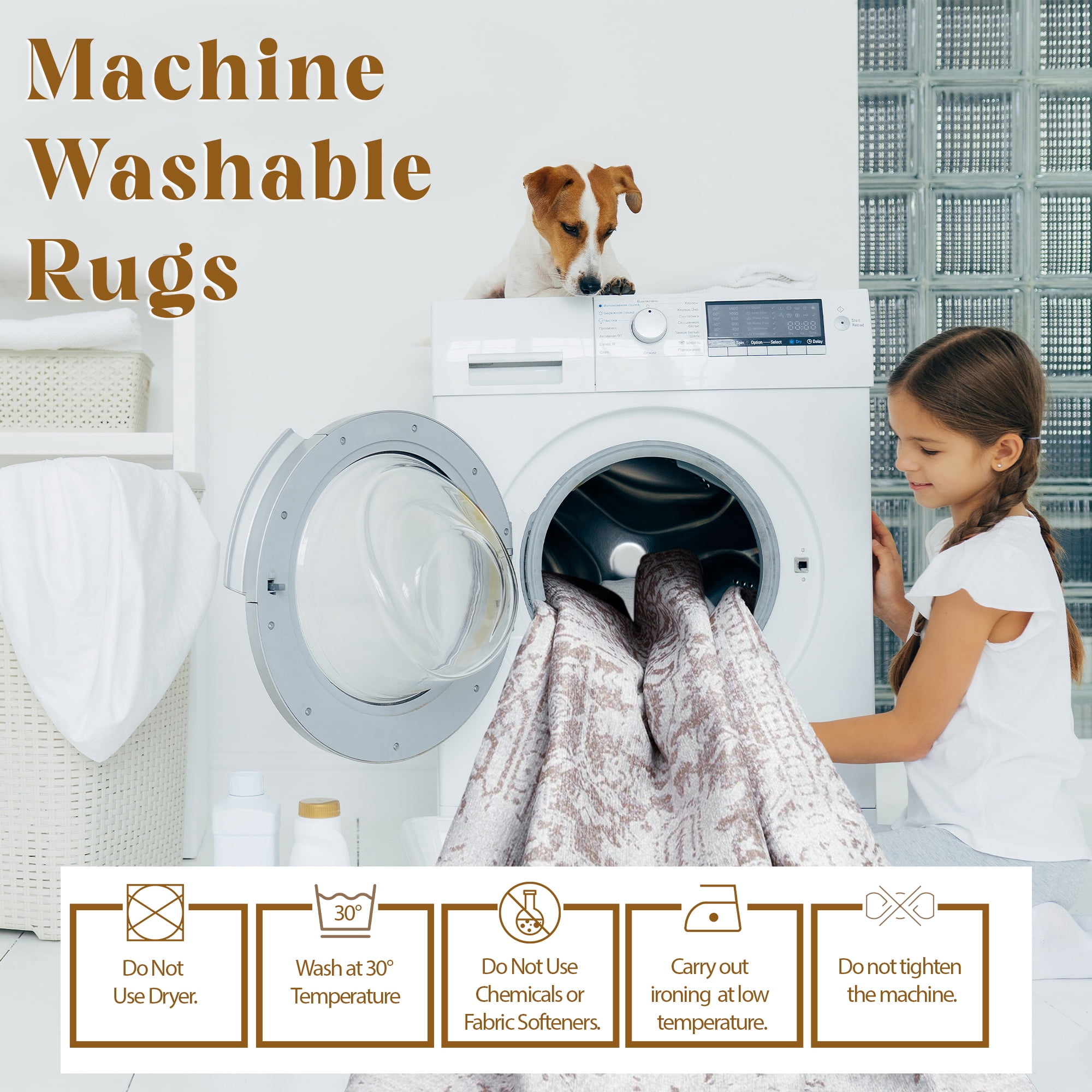HomeNette Machine Washable Round Rug, 100 cm Non Slip, Non Shedding ...