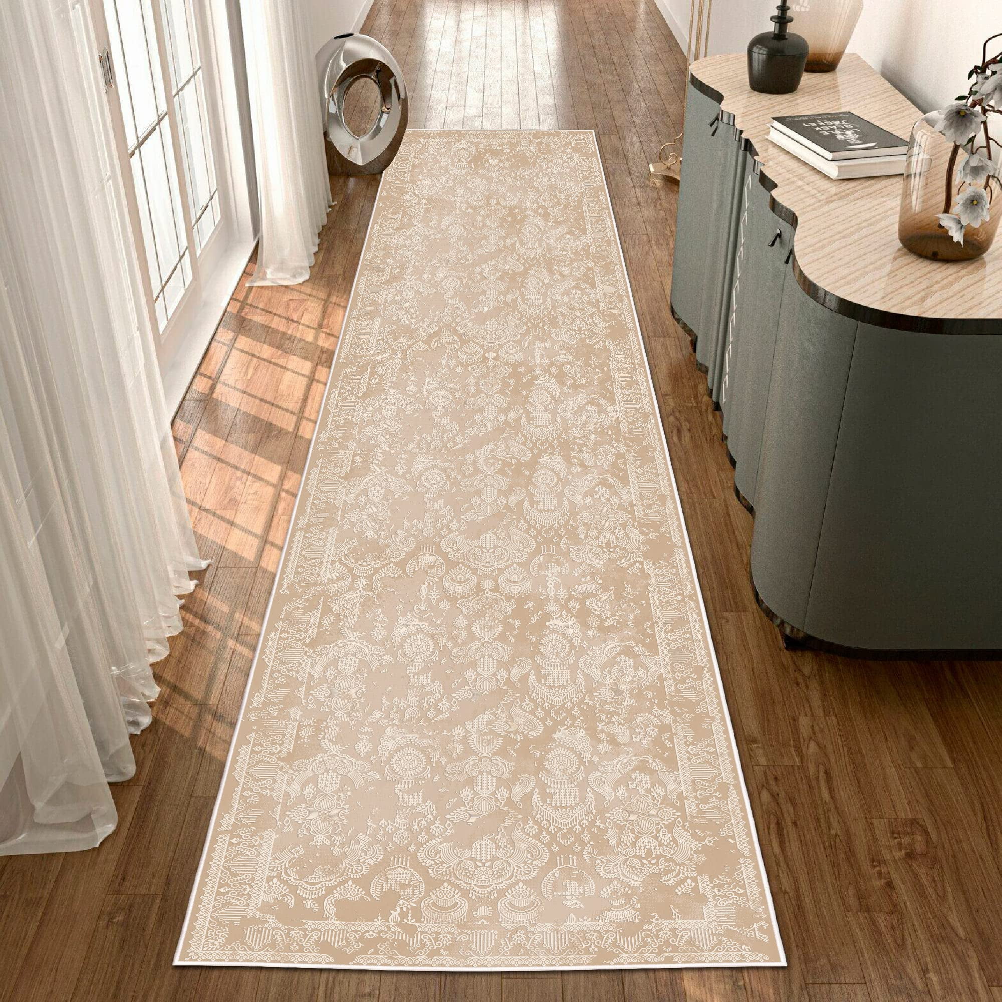 Machine Washable Runner Rug 100x350 cm, Non Slip, Stain