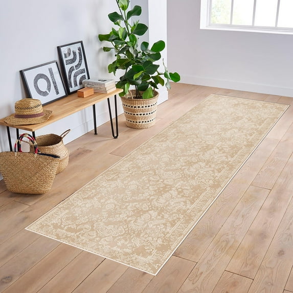 HomeNette Washable Runner Rug 80x300 cm, Non Slip, Stain Resistant, Waterproof, Beige Runner Rugs for Hallway, Entryway, Laundry Room, Living Room, Bathroom, Kitchen, Tokyo Collection Area Rugs