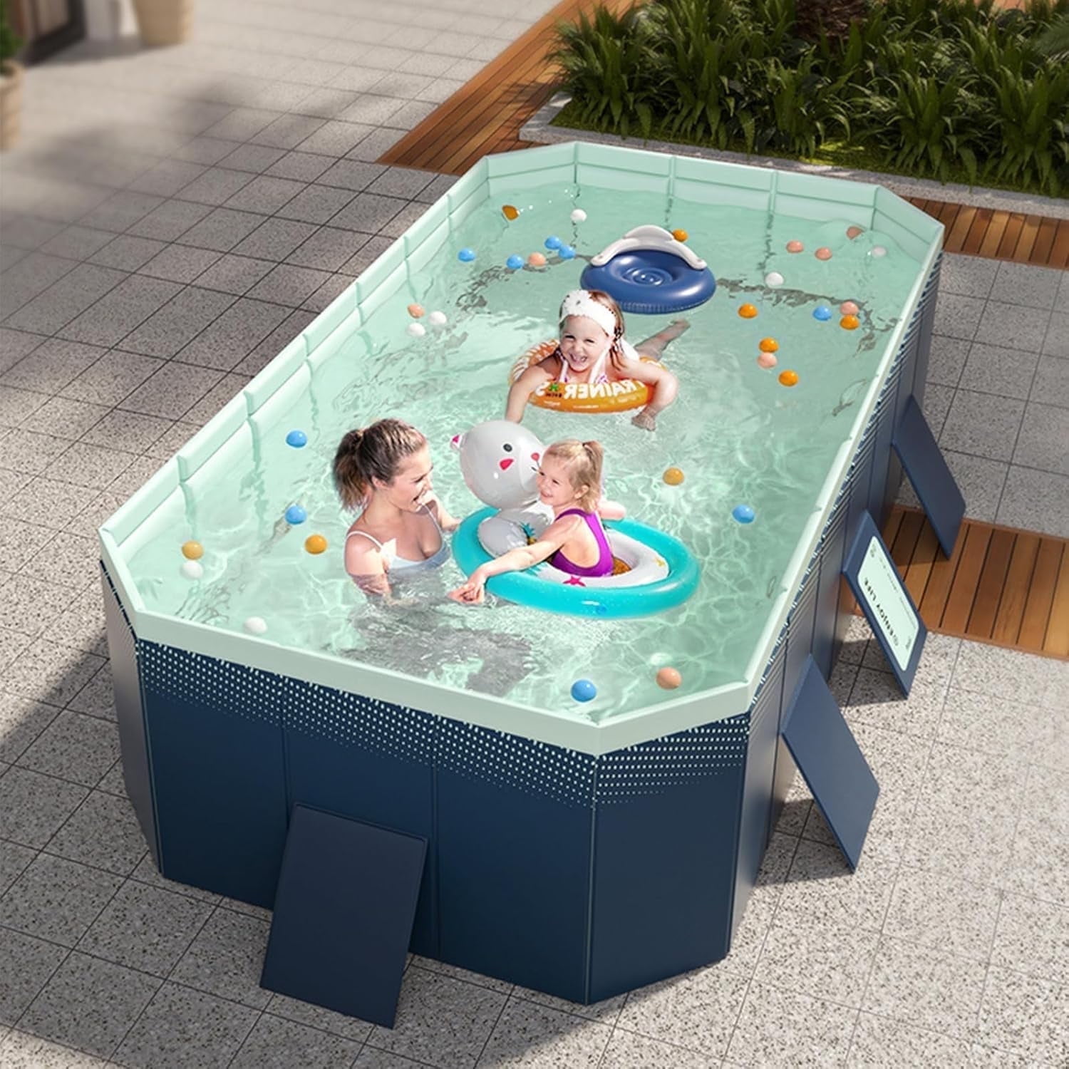 HomePerch 102in Foldable Hard Plastic Kiddie Pool, Thickened PVC, Non-Inflatable, Easy Set Up for Kids, Adults, Pets – Indoor/Outdoor Use