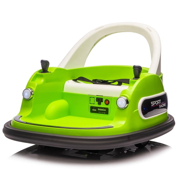 HomePerch 12V Kids Ride On Bumper Car, 360° Spin Electric Bumper Car w/ Remote Control, LED Lights, Bluetooth, 5-Point Safety Belt, Anti-Collision Design for Toddlers 1.5-5 Years Green