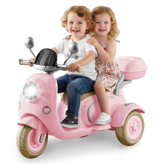 HomePerch 12V Kids Ride On Electric Motorcycle for Girls, 3-Wheel Toddler Motorbike with Bluetooth MP3 Music, Battery Powered Ride On Toy with LED Lights, for Kids Ages 3-6, Pink