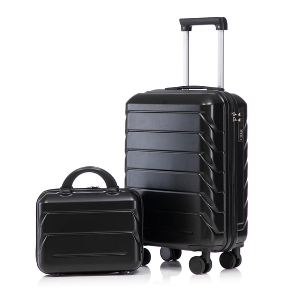 HomePerch 2 Piece Luggage Set, 20 Inch ABS Hardshell Carry-On Suitcase with 14 Inch Cosmetic Case, Spinner Wheels, TSA Combination Lock, Lightweight Travel Luggage Set for Vacation & Business, Black