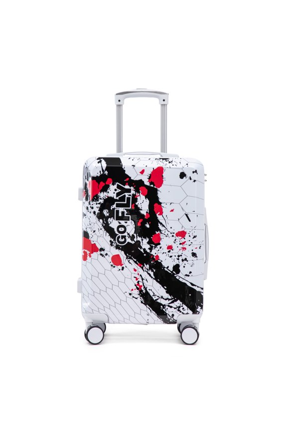 20 Inch PC Hardside Carry-On Luggage, Lightweight Spinner Wheel Suitcase with Printed Pattern, Combination Lock, Scratch-Resistant Travel Case for Business & Vacation, Black