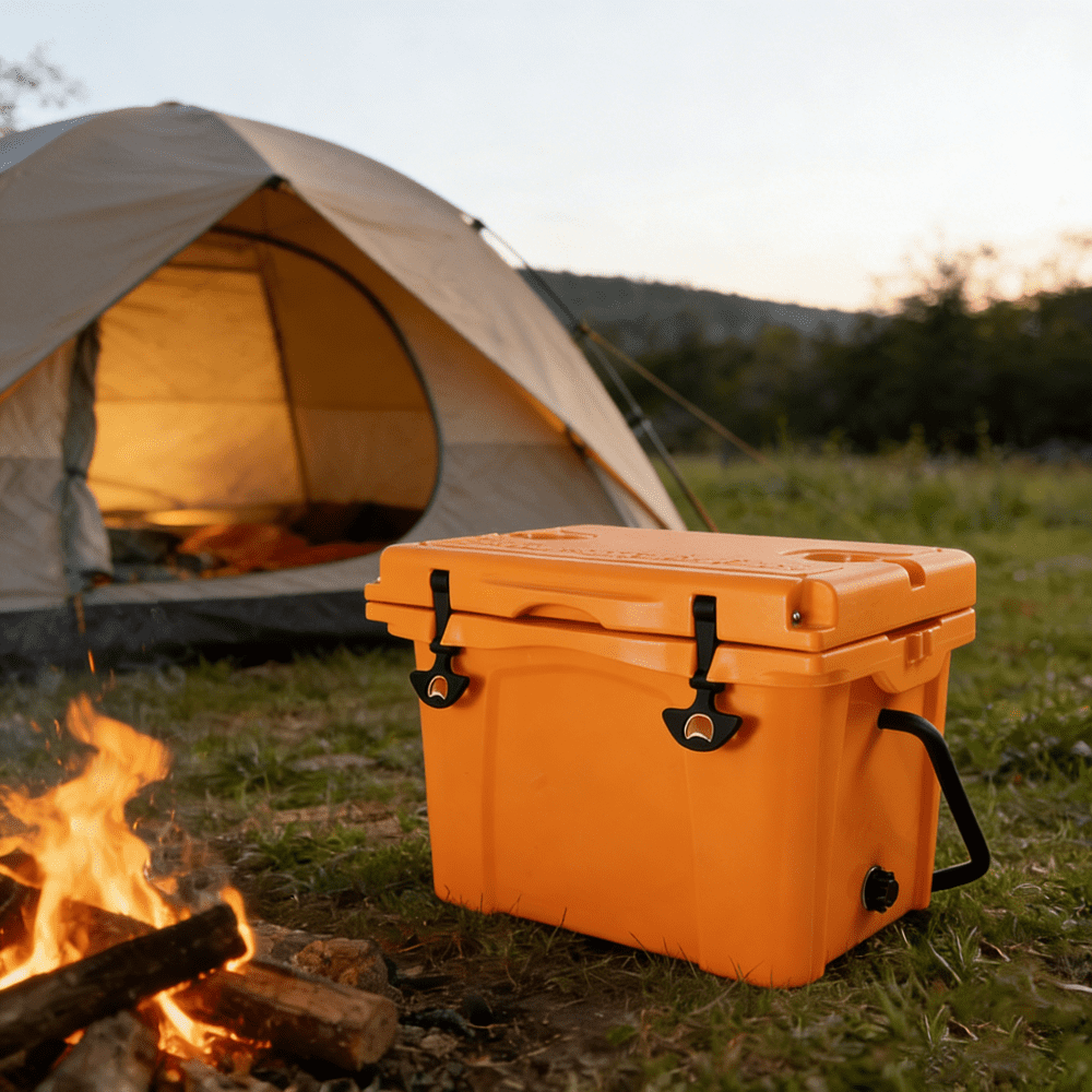 HomePerch 25QT Portable Cooler, Insulated Hard Cooler with Bottle Opener & Cup Holder, Leakproof Ice Chest for Camping, Beach, Travel, Fishing, Outdoor Cooler Box Orange