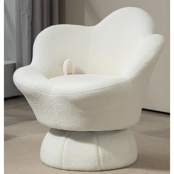 HomePerch Modern 360° Swivel Boucle Accent Chair, Flower-Shaped Barrel Armchair for Living Room, Bedroom or Office Seating