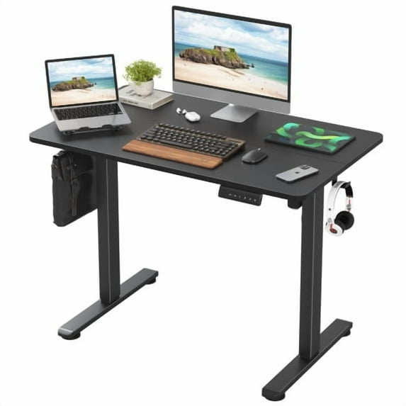 HomePerch Electric Standing Desk 40x24, Black Adjustable Height Sit Stand Desk with Memory Presets, Ergonomic Splice Board Workstation for Home Office and Computer Use
