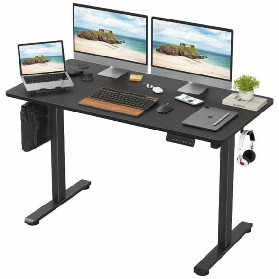 HomePerch Electric Standing Desk 48x24, Black Adjustable Height Sit Stand Desk with Memory Presets, Ergonomic Splice Board Workstation for Home Office and Computer Use