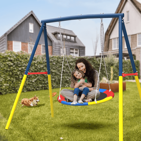 HomePerch Flying Saucer Swing Set with Heavy-Duty Full Steel A-Frame ...