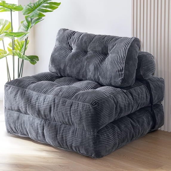 HomePerch Folding Sofa Bed Convertible Sleeper Chair, Foldable Floor Sofa with Pillow & Back Support, Portable Chair Bed for Living Room, Bedroom, Apartment, Dark Gray