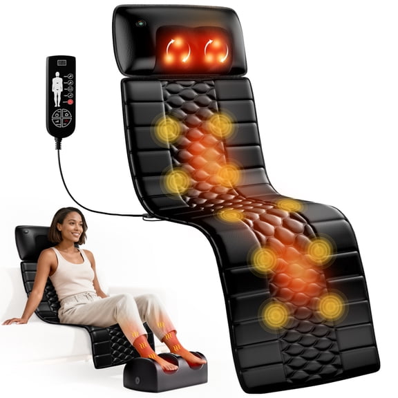 HomePerch Full Body Massage Mat with Heat, 10 Vibration Motors, Adjustable Head Pillow, Foldable Massage Pad for Back, Neck & Leg Pain Relief, Remote Control