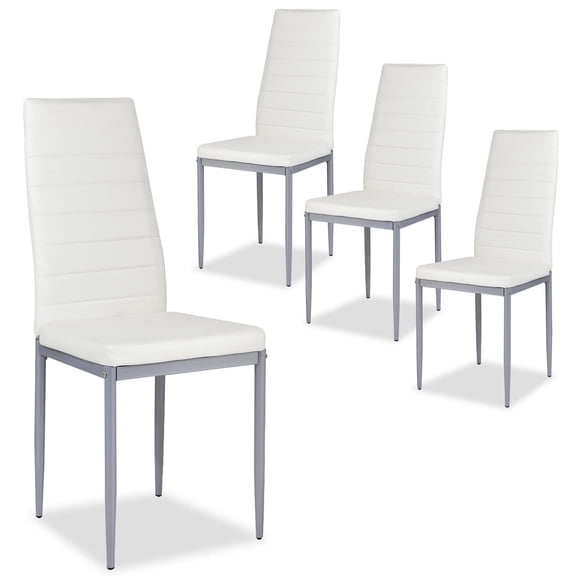 HomePerch Modern White PU Leather Dining Chairs Set of 4, High Back Upholstered Seats with Metal Legs, Comfortable Kitchen & Dining Room Side Chairs