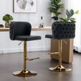 thumbnail image 1 of HomePerch Set of 2 Faux Leather Swivel Bar Stools with Adjustable Height, Wingback Tufted Backrest, and Gold Metal Legs for Kitchen Island or Dining Room, 1 of 9