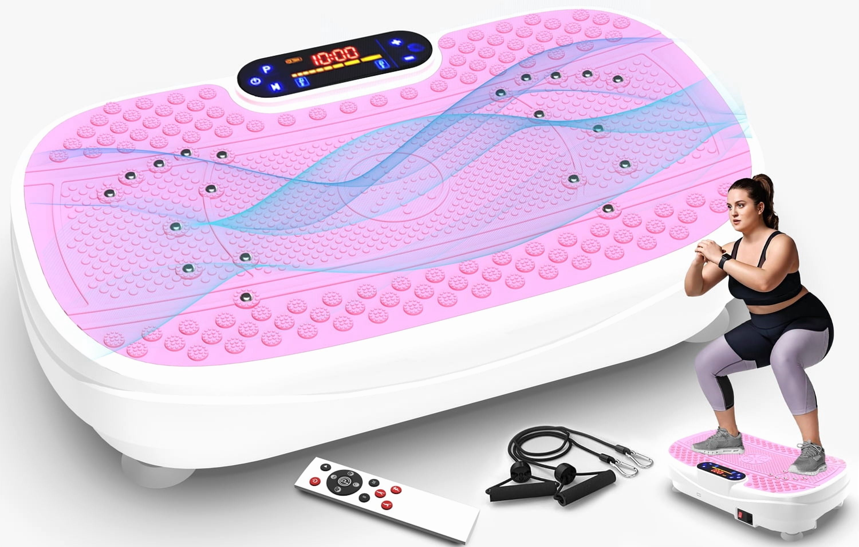 HomePerch Vibration Plate Exercise Machine for Lymphatic Drainage, Whole Body Workout Fitness Platform with Resistance Bands, Shake Board for Weight Loss & Home Gym Training  Pink