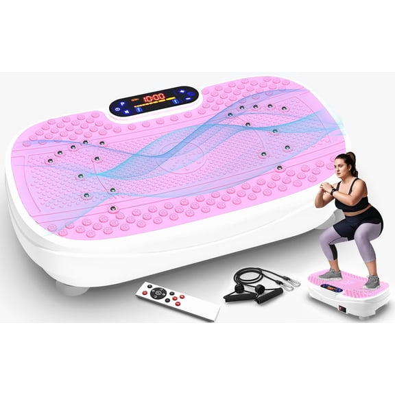 HomePerch Vibration Plate Exercise Machine for Lymphatic Drainage, Whole Body Workout Fitness Platform with Resistance Bands, Shake Board for Weight Loss & Home Gym Training Pink