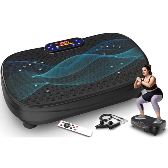 HomePerch Vibration Plate Exercise Machine for Lymphatic Drainage, Whole Body Workout Fitness Platform with Resistance Bands, Shake Board for Weight Loss & Home Gym Training Black