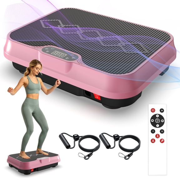 HomePerch Vibration Plate Exercise Machine with Remote Control & Resistance Bands, Whole Body Workout Fitness Platform for Home Gym, Toning & Balance Training Red