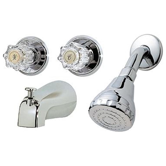 HomePointe 210524 Tub & Shower Faucet + Showerhead, 2 Acrylic Handles, Chrome - Quantity 3