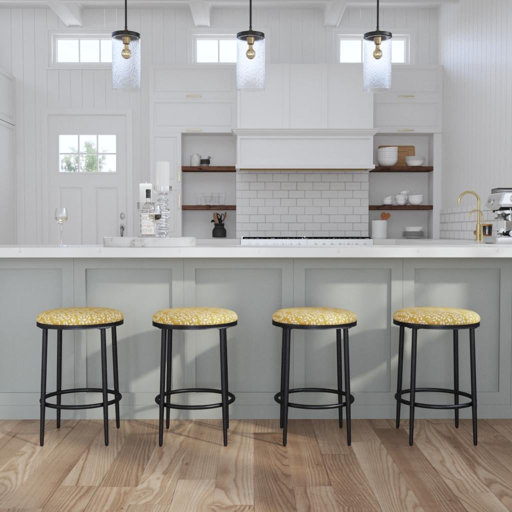 Sleek Golden Yellow 21.7" Metal & Wood Upholstered Barstool