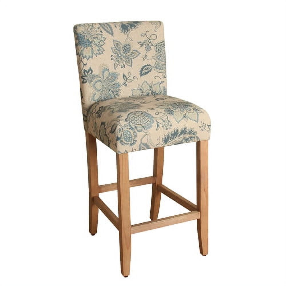 Lexie 24" Blue Floral Upholstered Counter Stool with Wood Legs