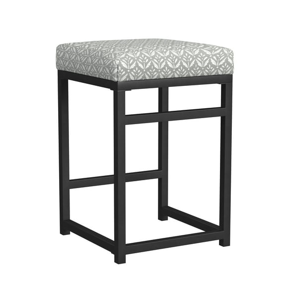 HomePop 24" Indoor Square Backless Metal Upholstered Counter Stool, Light Gray