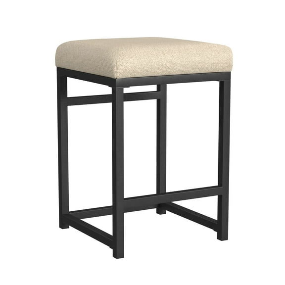 HomePop 24" Indoor Square Backless Metal Upholstered Counter Stool, Light Tan