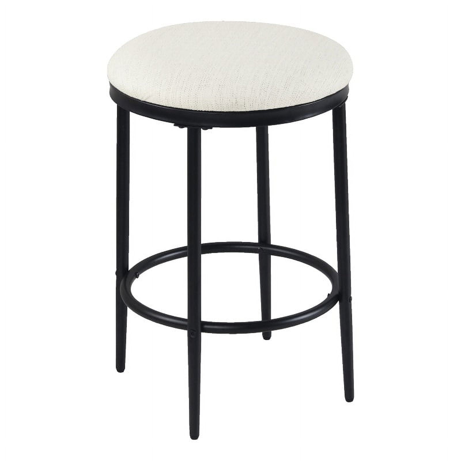 Cream Woven Upholstered Metal Barstool with Round Seat