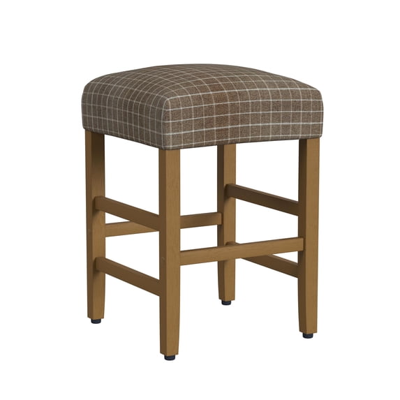 HomePop 25" Indoor Square Backless Upholstered Counter Stool, Brown Window Pane Print