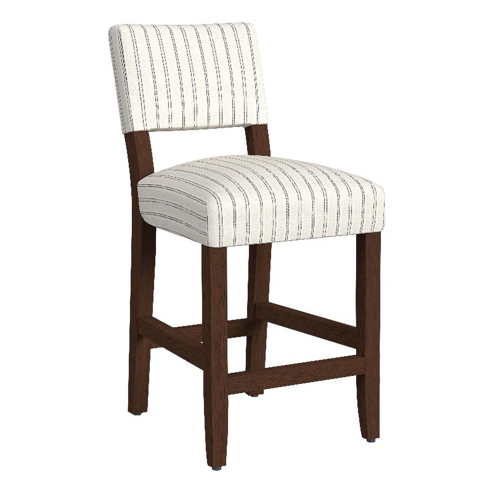 White and Black Striped Upholstered Wood Counter Stool