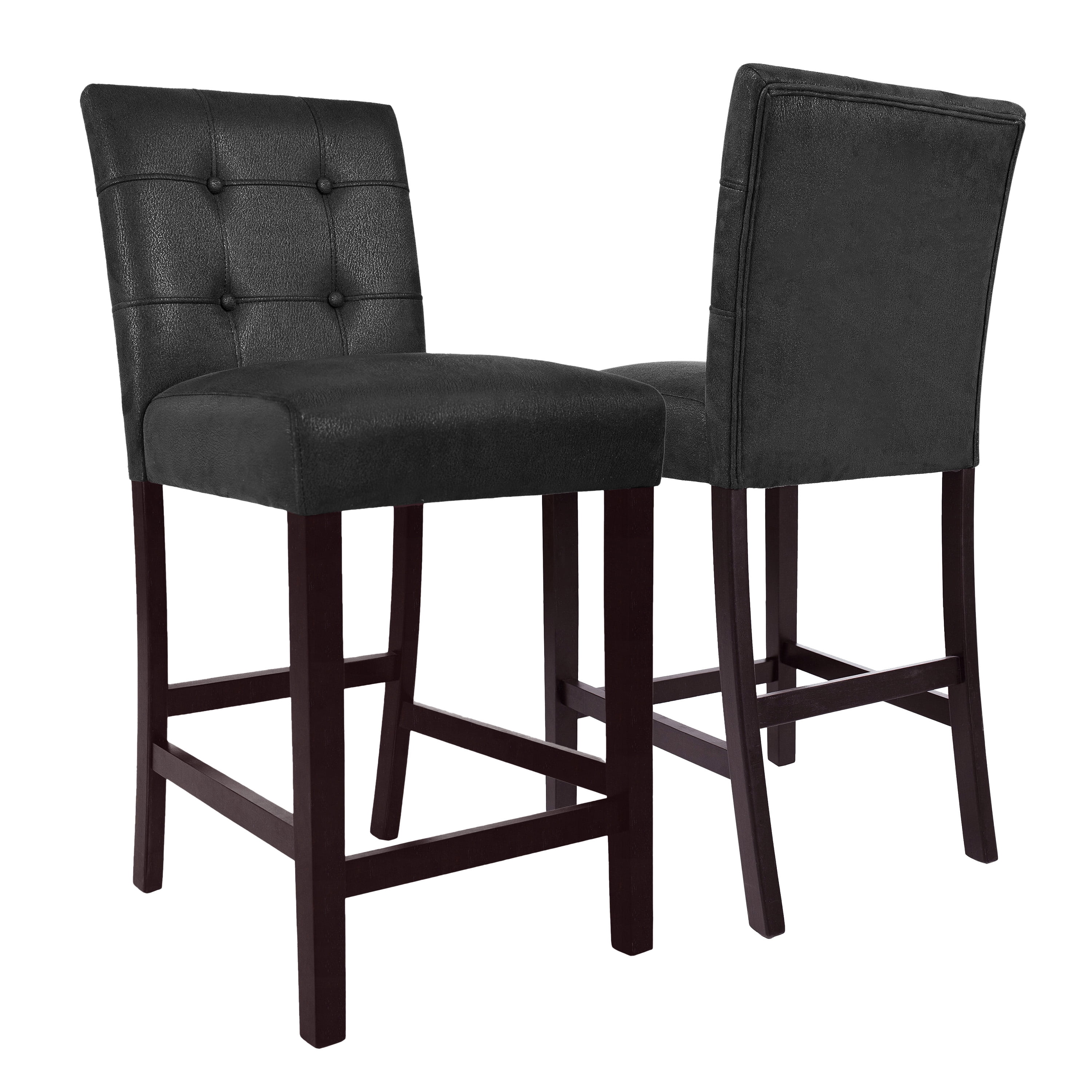 HomePop 26" Upholstered Counter Stool, Set of 2, Matte Black Faux Leather