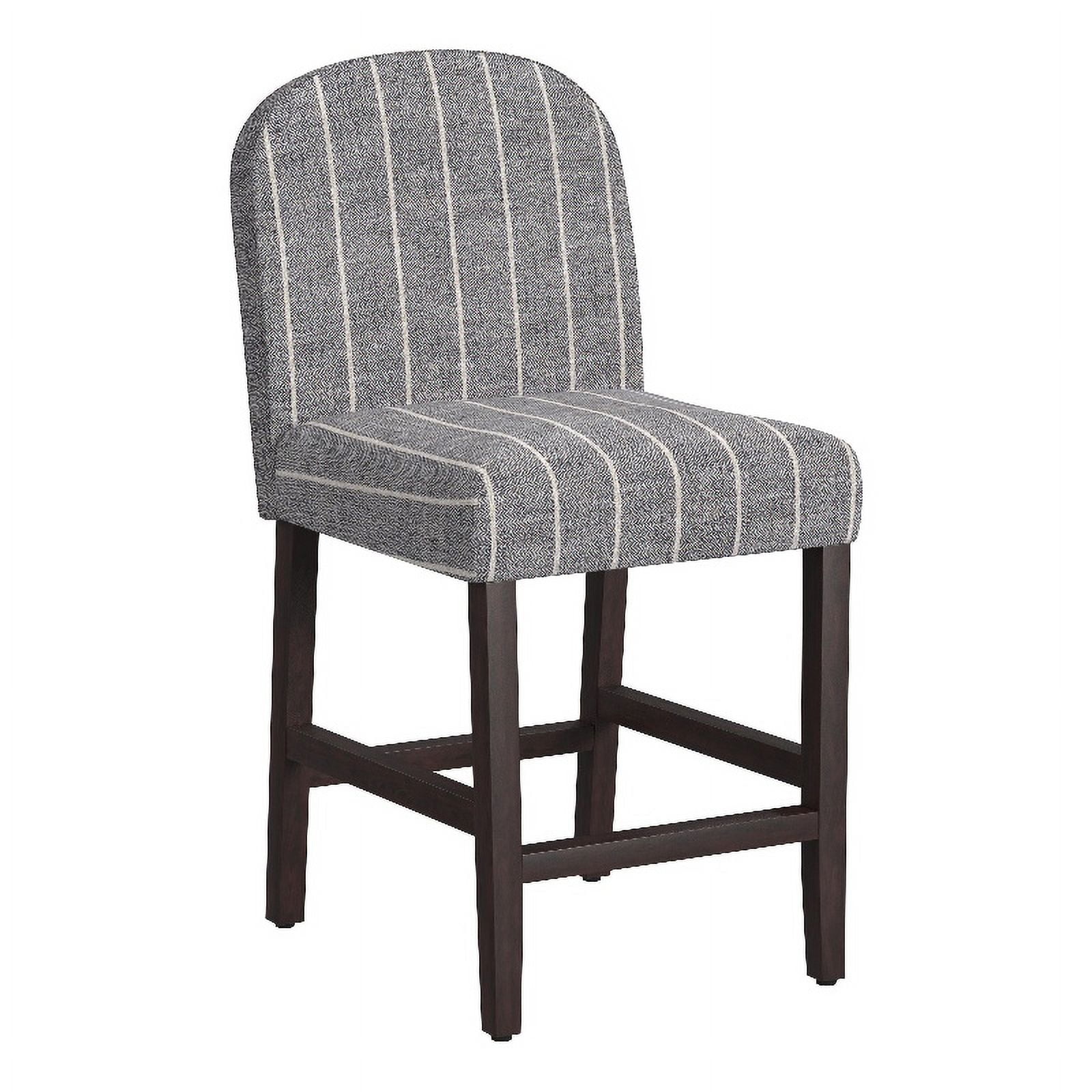 Midnight Stripe Upholstered Counter Stool with Dark Walnut Wood Legs