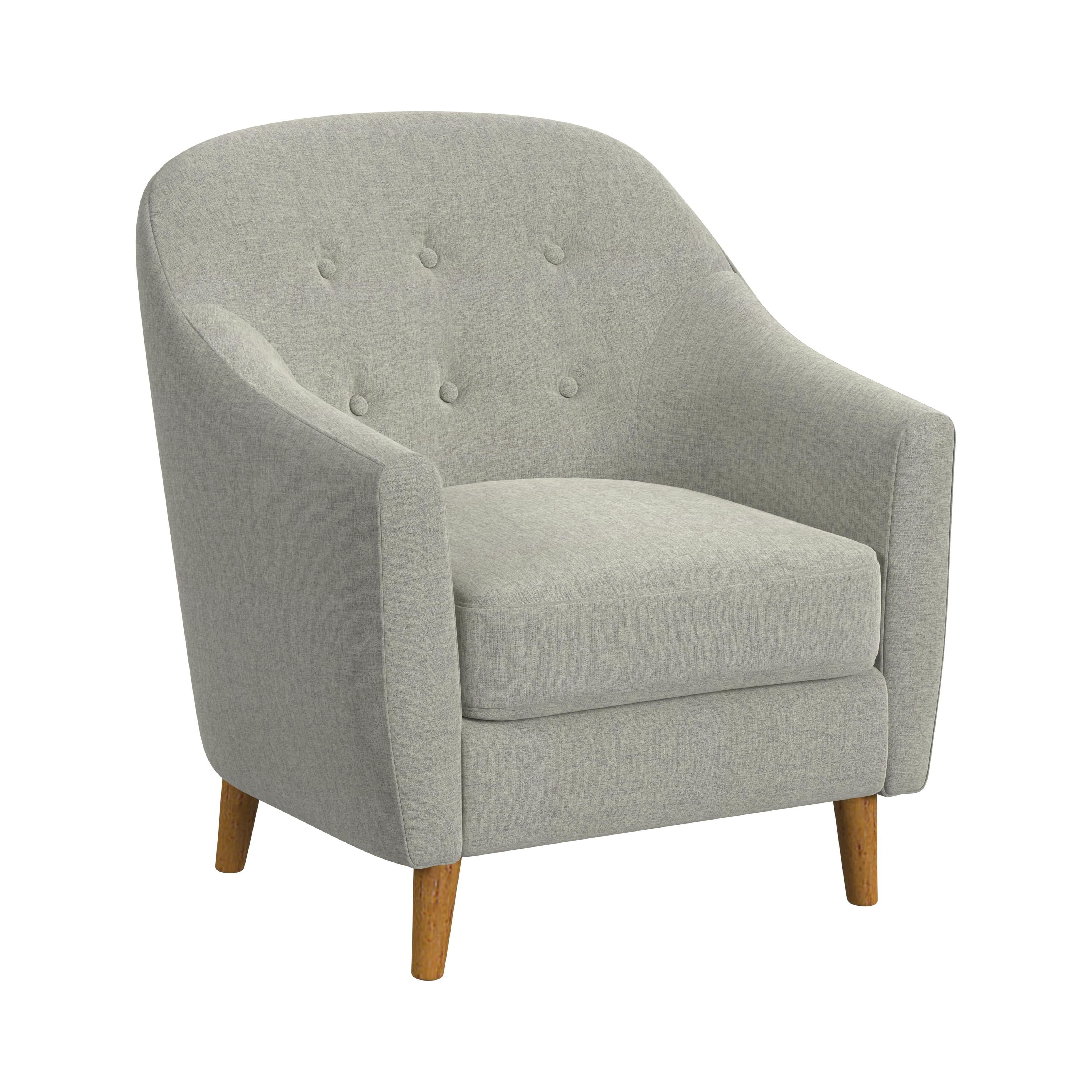 Gray Button Tufted Woven Accent Chair with Light Brown Wood Legs