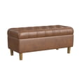 thumbnail image 1 of HomePop Button Tufted Storage Bench, 40"W x 18"D x 18"H, Brown Faux Leather, 1 of 8