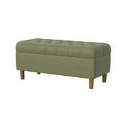 HomePop Button Tufted Storage Bench, 40"W x 18"D x 18"H, Light Sage Green Velvet