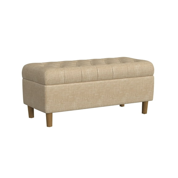 HomePop Button Tufted Storage Bench, 40"W x 18"D x 18"H, Light Tan